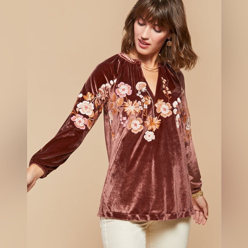 Spartina Genevieve Embroidered Velvet Top Lucas Theatre Embroidery Size Large